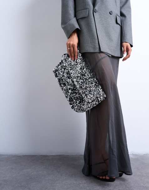 Topshop - Georgia - Borsa a mano color argento con design ripiegato e paillettes - view 1