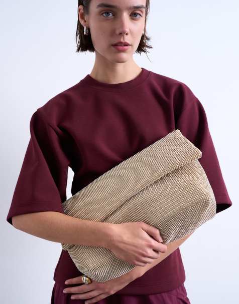 Topshop – Georgia – Clutch in Gold mit Strassbesatz und Umschlag - view 1