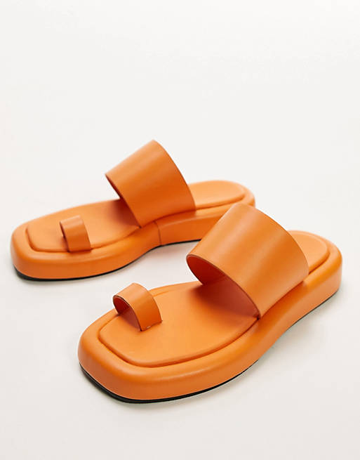 Topshop Georgia flat sandals with toe loop in orange