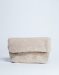 [Topshop] Topshop Georgia folded borg clutch grab bag in beige-Neutral One Size BEIGE