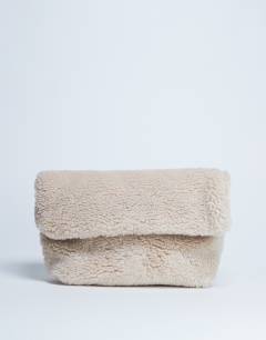 Georgia folded borg clutch grab bag in beige