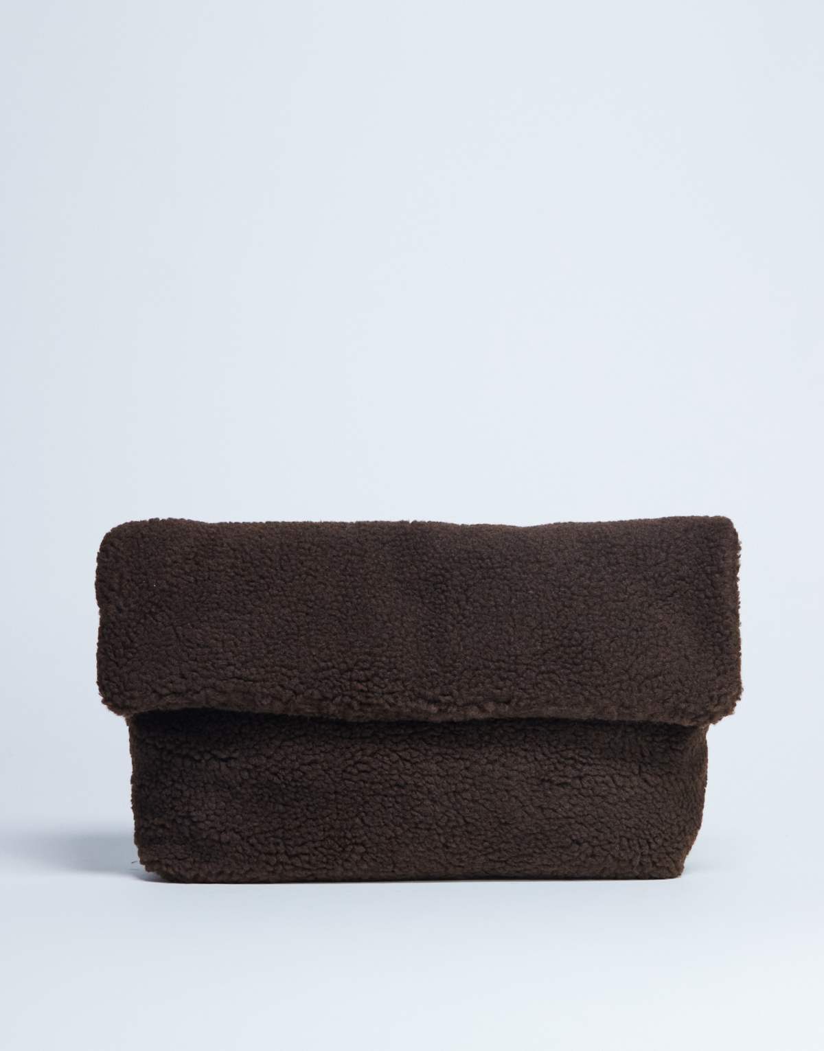 Topshop Georgia folded borg clutch grab bag in chocolate