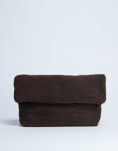Topshop Georgia folded borg clutch grab bag in chocolate