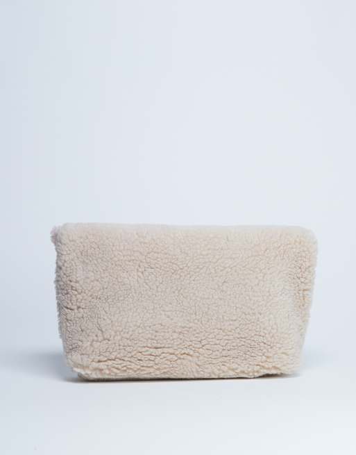 Topshop Georgia folded borg clutch purse in beige