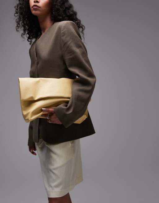 Topshop Georgia folded clutch bag in buttermilk yellow