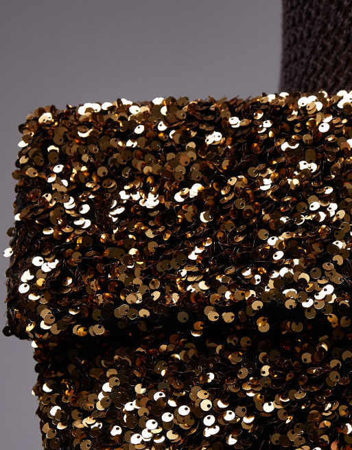 Topshop Georgia folded clutch bag in gold sequins