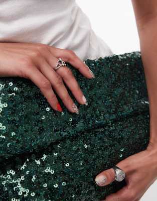 Topshop Georgia folded clutch bag in green sequins
