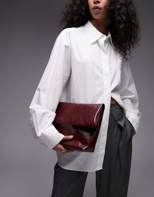 Topshop Georgia folded clutch grab bag in burgundy