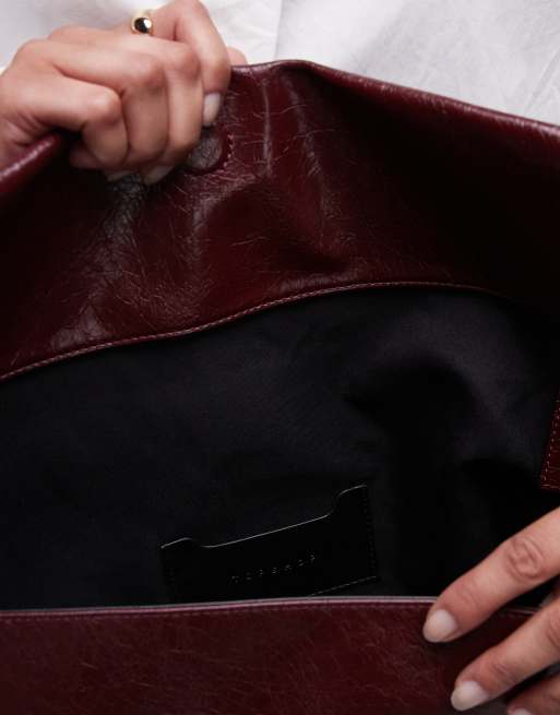 Topshop Georgia folded clutch grab bag in burgundy