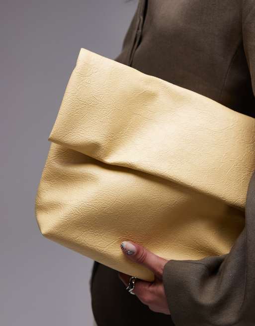 Topshop Georgia folded clutch grab bag in buttermilk yellow, 2 of 4