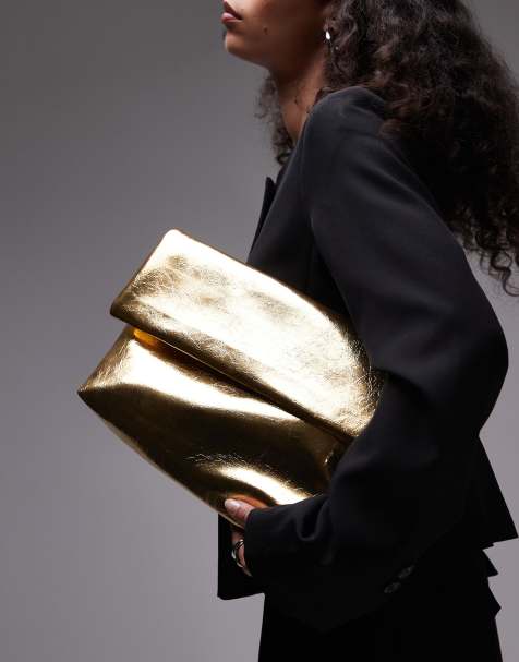 Topshop Georgia folded clutch grab bag in gold - view 1