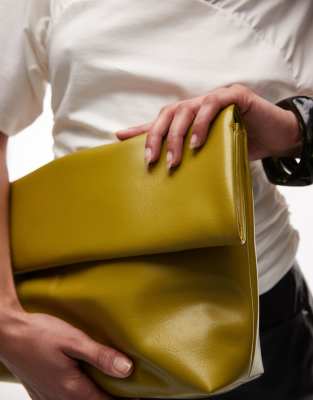 Topshop Georgia folded clutch grab bag in green