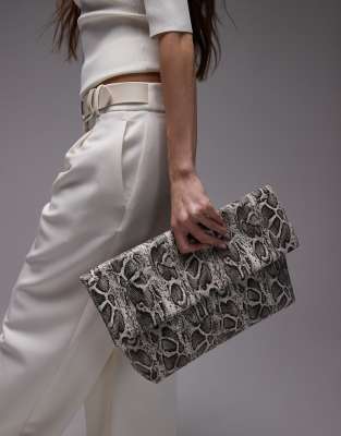 Topshop Georgia folded clutch grab bag in snake print