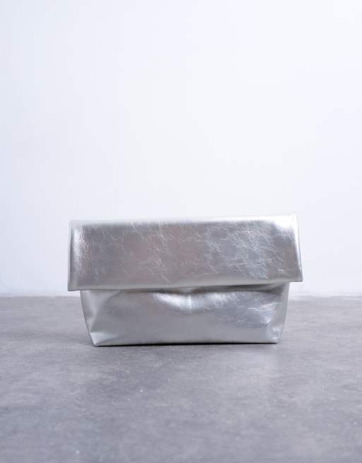 Topshop Georgia folded clutch purse in silver