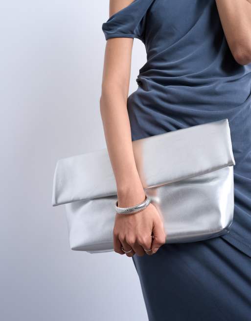 Topshop Georgia folded clutch purse in silver