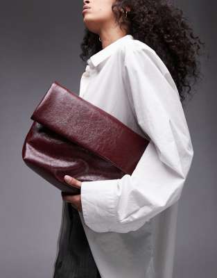 Topshop - Georgia - Gefaltete Clutch-Grab-Bag in Burgunderrot