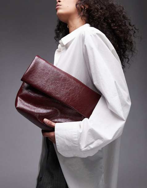 Topshop - Georgia - Gevouwen clutch-handtas in bordeauxrood - view 1