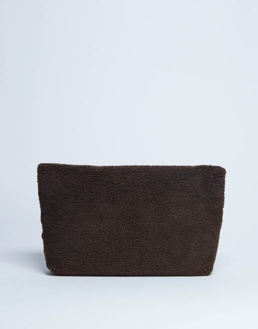 Topshop - Georgia - Gevouwen clutch handtas van borg in chocoladebruin, 3 van 4
