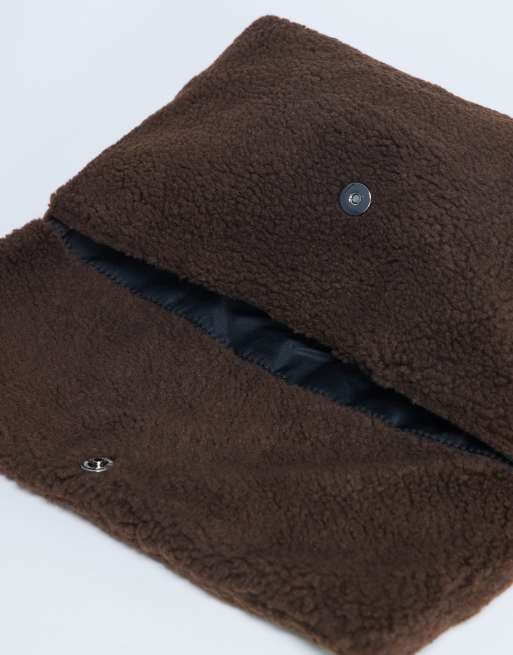 Topshop - Georgia - Gevouwen clutch handtas van borg in chocoladebruin, 4 van 4