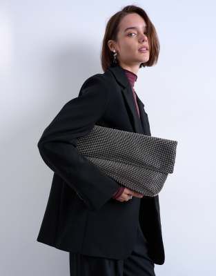 Topshop - Georgia - Große Clutch in Schwarz mit Strassbesatz und Umschlag