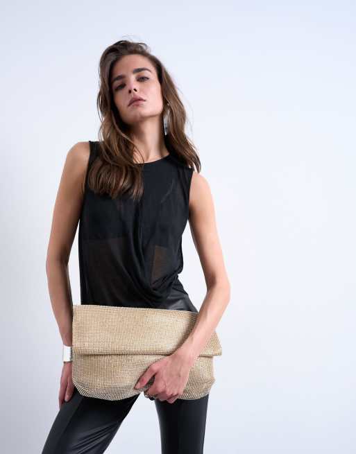 Topshop Georgia - Guldfarvet og foldet clutch med rhinsten, 2 af 4