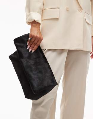 Georgia leather folded clutch bag in black pony