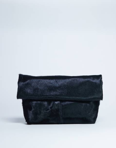 Topshop Georgia leather folded clutch bag in black pony - view 1
