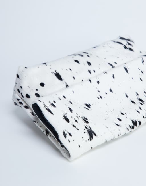Topshop Georgia leather folded clutch bag in dalmatian pony