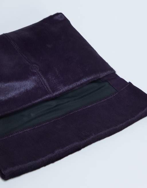 Topshop Georgia leather folded clutch bag in purple pony, 3 of 4