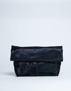 Georgia leather folded clutch grab bag in black pony