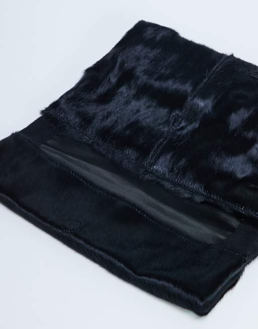 Topshop Georgia leather folded clutch grab bag in black pony, 2 of 4
