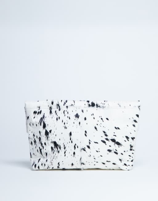 Topshop Georgia leather folded clutch grab bag in dalmatian pony, 3 of 4