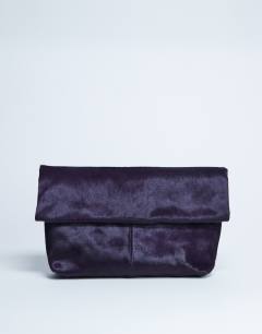 Georgia leather folded clutch grab bag in purple pony