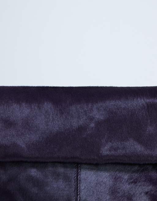 Topshop Georgia leather folded clutch bag in purple pony