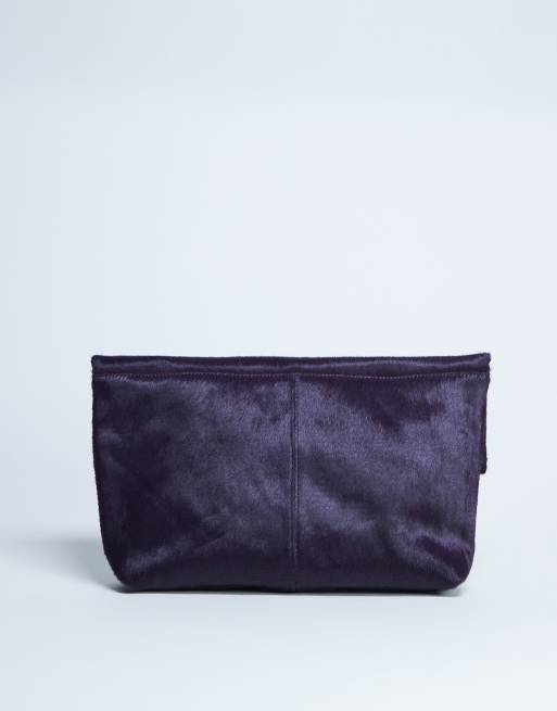 Topshop Georgia leather folded clutch bag in purple pony