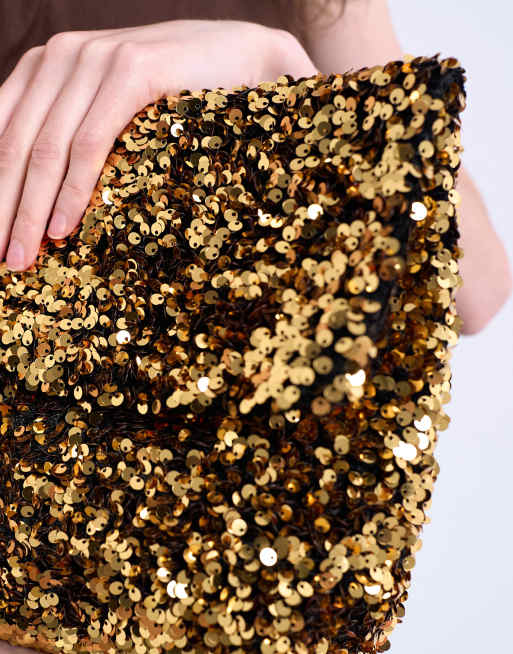 Topshop - Georgia - Pochette a mano ripiegata color oro con paillettes, 2 di 4