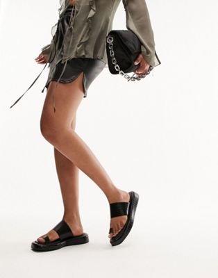 Topshop Georgia flat sandal with toe loop in black croc - ASOS Price Checker