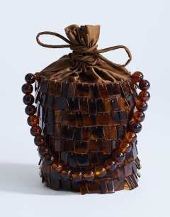 Georgie embellished grab bucket bag in brown tort