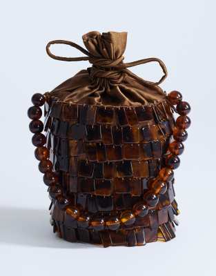 Topshop Women's Tortoise Georgie Small Embellished Grab Bucket Bag In Brown Tort-Orange