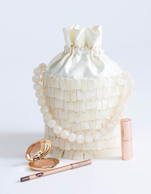 Topshop Georgie small embellished grab bucket bag in ivory, 2 of 4