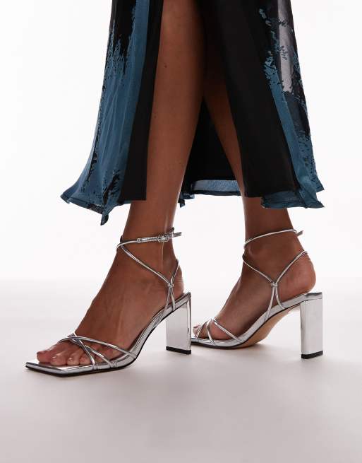Topshop - Georgina - Chaussures larges à talon et lanières - Argenté, 4 de 4