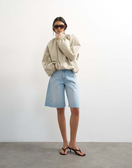 Topshop - Geplooide anorak met opstaande boord in stone, 2 van 4