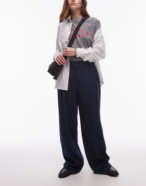 Topshop - Geplooide elegante broek met hoge taille en ballonpijpen in marineblauw - view 1