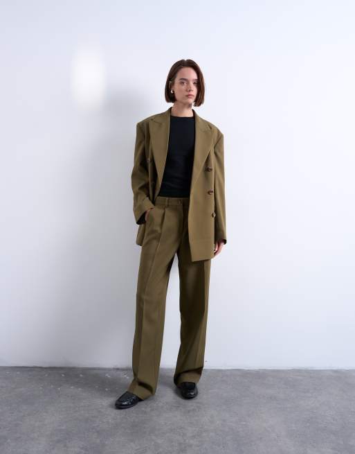 Topshop - Geplooide ruimvallende elegante broek in groen, 3 van 5