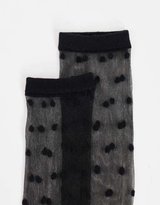 Topshop gepunktete transparente Kniestrümpfe in Schwarz, 3 von 3