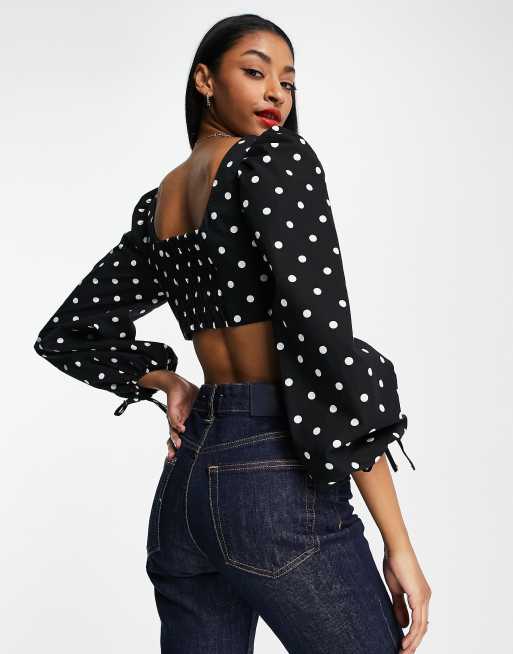 Topshop – Gepunktetes Korsett-Oberteil in Schwarz-Weiß, 2 von 4