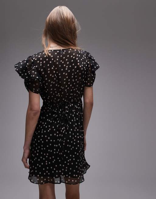 Topshop – Gepunktetes Mini-Freizeitkleid in Schwarz-Weiß mit gefalteten Ärmeln, 4 von 4