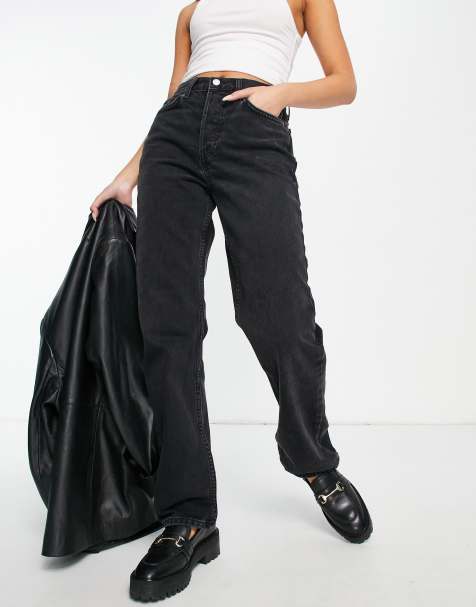 Topshop – Gerade geschnittene Dad-Jeans in verwaschenem Schwarz mit mittelhohem Bund - view 1