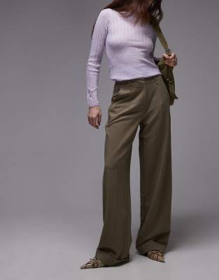 Topshop -- Gerade geschnittene Hose aus Twill in Pilzbraun