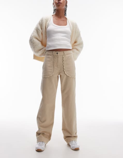 Topshop – Gerade geschnittene Hose in Steinbeige mit Rinse-Waschung, niedrigem Bund und Tasche mit Muschelsaum - view 1